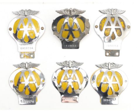 Six chrome and enamel AA car badges, post war 
