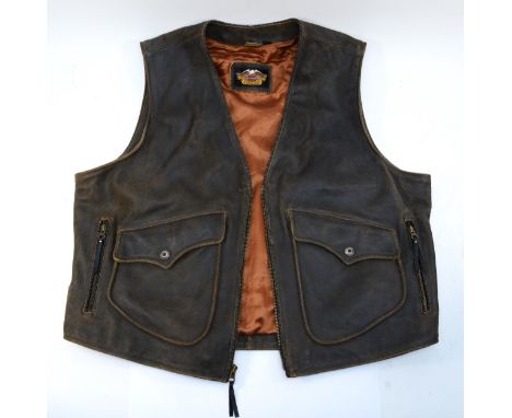 A Harley Davidson original leather waistcoat, size XXL, with embossed rear lower motif. 