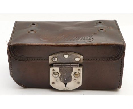 A vintage "The Midland" leather tool box with fittings, 7.5 x 4 x 3.5 inches 