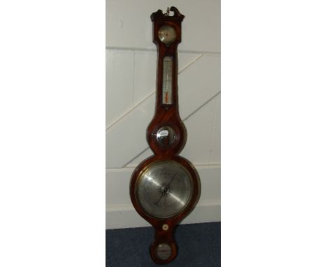 A wall barometer, with thermometer, Dry/Damp dial, mirror and level, signed J Ortelli Reading, in an inlaid mahogany case, 95