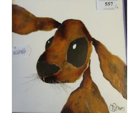 Dawn Barker, Listening Hare, watercolour, signed and dated 2009, labels verso, 19 x 19 cm, a Chris Hopewell limited edition p