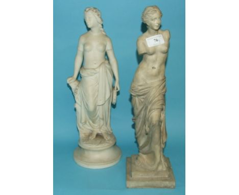 A Parian figure, of a lady, 39.5 cm high, and a resin figure (2) Condition report Report by RB

First figure (holding a tambo
