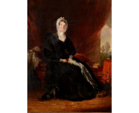 English school, a portrait of a seated lady, crocheting, oil on canvas, 60 x 45 cm  See illustration