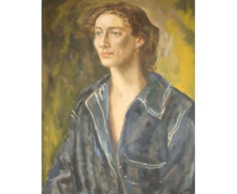 James Proudfoot, a portrait of Ann Boyd, oil on canvas, signed and with Royal Society of Portrait Painters label verso, 76 x 
