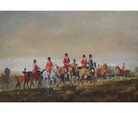 20th century, a hunting scene, oil on canvas, indistinctly signed, 50 x 60.5 cm
