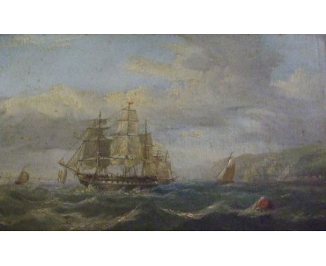 English school, a seascape, oil on board, 10.5 x 34.5 cm
