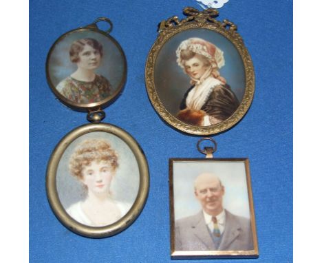 An oval portrait miniature, of Mrs Robinson, bears a signature, Ingres, inscribed verso, 8 x 6 cm, five other miniatures, and