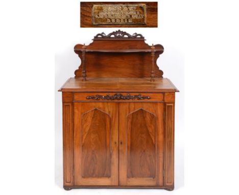 A Ross of Dublin walnut campaign chiffonier, the top veneered in maple, with a Ross & Co brass plaque and Ross & Co paper lab