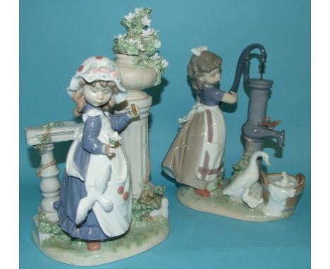 A Lladro figure, Spring on the Farm, 5285, 23 cm high, and another, Glorious Spring, 5284, 27 cm high (excluding parasol), bo
