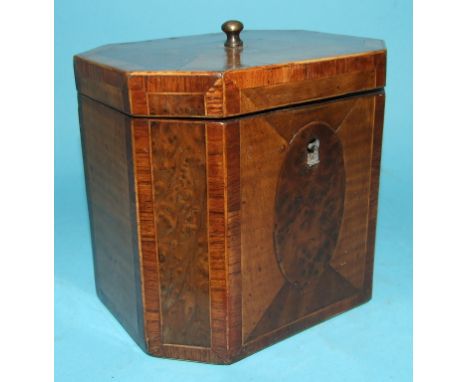 A George III inlaid mahogany tea caddy, 12.5 cm wide, and a Black Forest expanding book trough, carved bears (2)