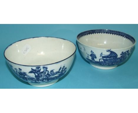 A Caughley porcelain bowl, with chinoiserie decoration in underglaze blue, the base printed S in blue, 15.5 cm wide, and a si