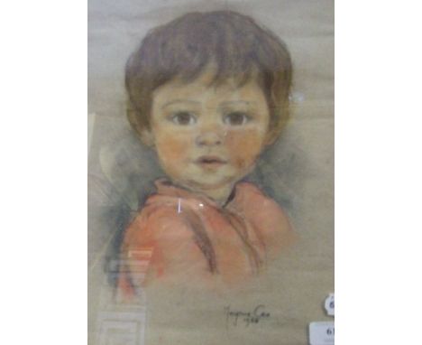 Marjorie Cox, a portrait of a boy, pastel, signed and dated 1968, 34 x 22.5 cm, and a picture of an Egyptian priestess, 51 x 