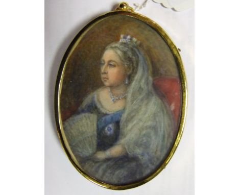 An oval bust portrait miniature, of Queen Victoria, watercolour, 9.5 x 7 cm, and another similar, of Empress Josephine (2)