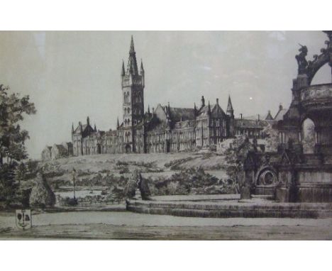 A Wilfred Appleby etching, Glasgow University from the Stewart Fountain, signed in pencil to the margin, Dorothy Morse Brown,