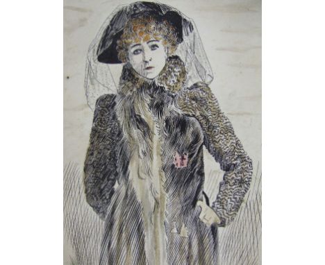 Continental school, a portrait of Madame Sarah Bernhardt, pen and ink, 20 x 14 cm, and a pencil drawing of two terriers, 34.5