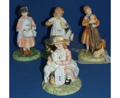 Four Royal Doulton Age Of Innocence limited edition figures, Making Friends, HN3372, Puppy Love, HN3371, First Outing, HN3377