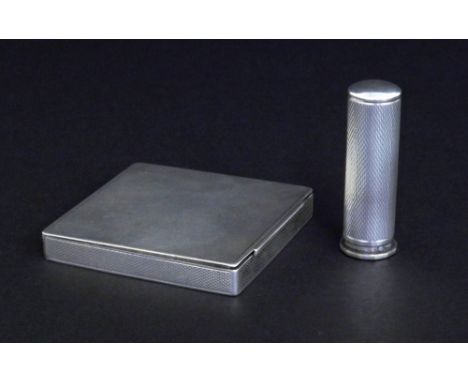 Hans Jensen sterling silver lipstick holder with engine turned decoration, maker's mark 'H.J', 2"; together with a similar sq