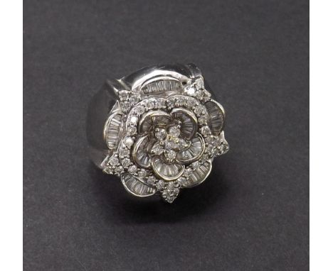 (132854-1-A) Large 18ct white gold diamond set floral cluster ring, with multi-cut diamonds, 26mm, 26.6gm, ring size Q/R