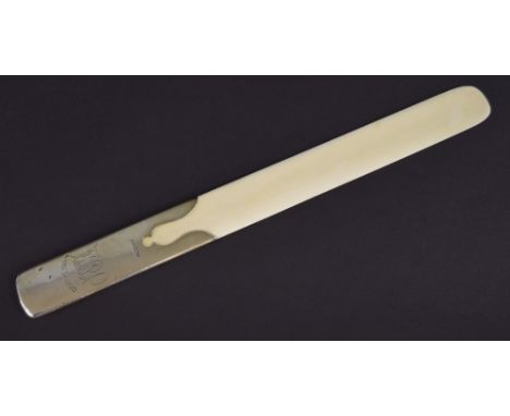Late Victorian ivory paper knife, with an applied silver handle engraved with a monogram and dated 1875-1900, hallmarked Lond