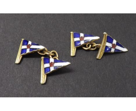 Pair of 9ct and enamel set 'Cowes' cufflinks modelled as sailing boats, 16mm wide
