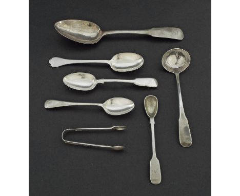 George III silver fiddle pattern serving spoon, Edinburgh 1817, 1.8oz approx; George III silver fiddle pattern sauce ladle, m