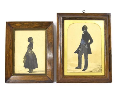 19th Century School - full length silhouette profile of a gentleman modelled standing holding a bowler hat, signed Frith and 