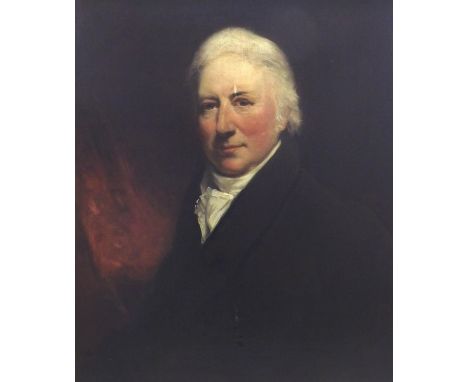Circle of Sir Thomas Lawrence P.R.A. (1769-1830) - Portrait of a Regency gentleman wearing a brown jacket and white stock, ci