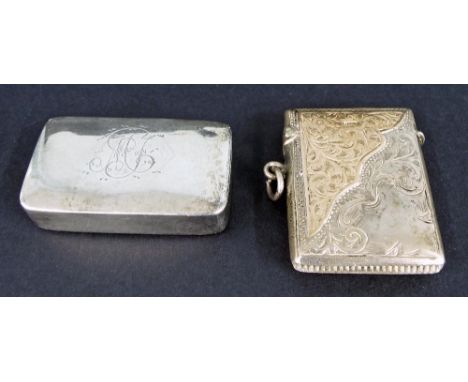 George III silver rectangular snuff box of plain rounded form, maker Joseph Willmore, Birmingham 1809, 50mm; together with a 