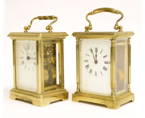 Two brass carriage clock timepieces, each 4.5" high (2)