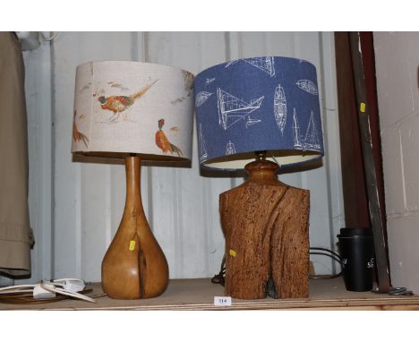 A Lincoln Cathedral oak table lamp and another table lamp with pheasant decorated shade 