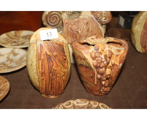 A Bernard Rooke pottery vase of elliptical shape; and a pottery vase with shell decoration 