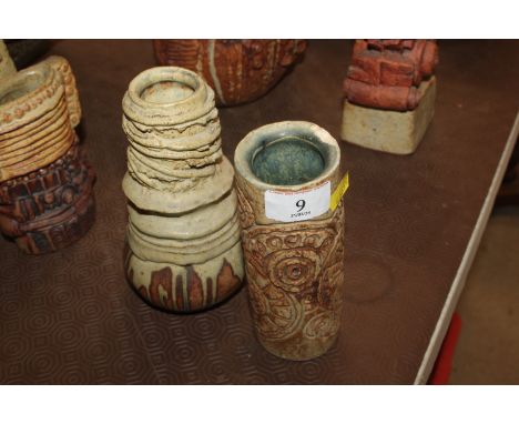 A Bernard Rooke cylindrical pottery vase and another of tapering form