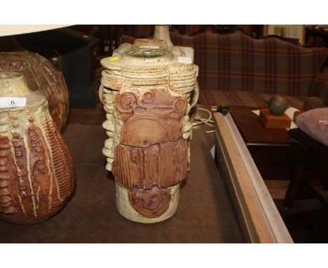 A Bernard Rooke pottery vase, decorated stylised panels 