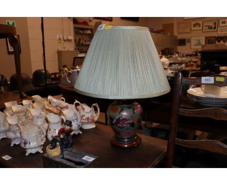 A cloisonné type baluster table lamp and shade 