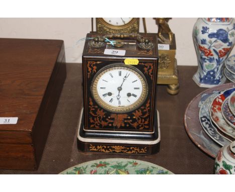 A Thomas Paris, 19th Century French mantel clock , the case with marquetry decoration complete with key