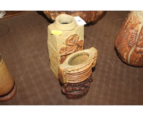 A Bernard Rooke pottery square section vase, and an ovoid similar 