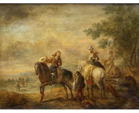 Flemish School (19th/20th century): The Hunting Party, oil on canvas indistinct later signature 68cm x 88cm