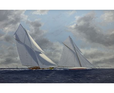 James Miller (British 1962-): Big Class Yachts, 'Shamrock 1 v Columbia 1899' - the 10th America's Cup &amp; Sir Thomas Lipton