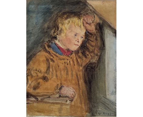 William Henry Hunt (British 1790-1864): Portrait of a Farm Boy, watercolour signed 11cm x 9cm