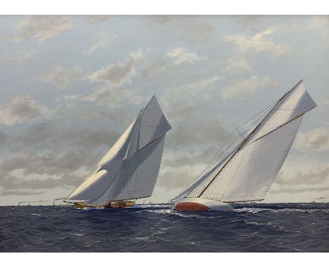 James Miller (British 1962-): Big Class Yachts, 'Shamrock 11 v Columbia 1901' - the 11th America's Cup &amp; Sir Thomas Lipto