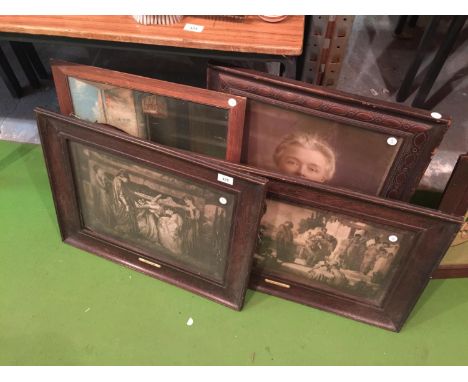 FOUR WOODEN FRAMED PICTURES TO INCLUDE, DANTE'S DREAM (GLASS A/F), CAPTIVE ANDROMACHE, A PORTRAIT OF A LADY AND A HORSE AT TH