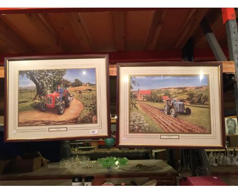 TWO FRAMED PICTURES OF VINTAGE TRACTORS, ONE BEING A RED FERGUSON FE35, THE OTHER A GREY FERGUSON TE-20 