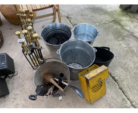 A ROAD LAMP, FIVE BUCKETS AND TWO HEARTH TIDIES 