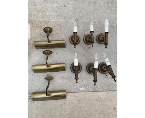 VARIOUS BRASS WALL MOUNTED LIGHT FITTINGS 