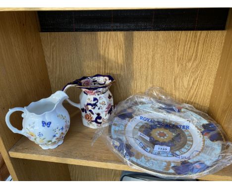 A ROYAL WORCESTER MILLENIUM CELEBRATION PLATE, AN AYNSLEY JUG AND A MASON'S JUG 