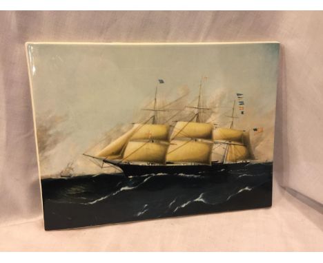 A WEDGWOOD TILE OF THE SHIP DREADNOUGHT SIZE 25CM X 19CM 