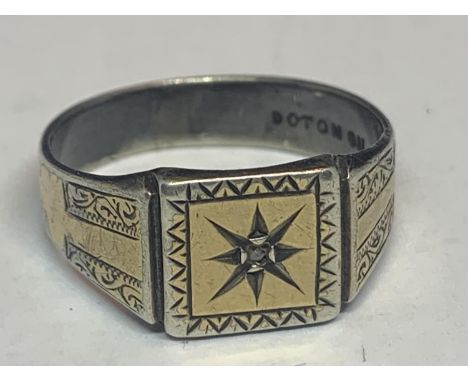 A VINTAGE MARKED SILVER SIGNET RING PLATED WITH 9 CARAT GOLD SIZE S GROSS WEIGHT 4.4 GRAMS 