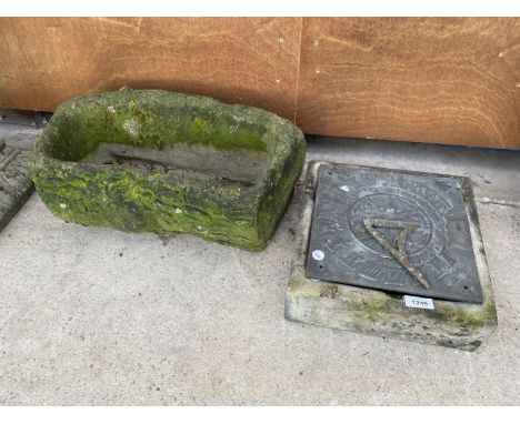 A SMALL STONE TROUGH AND A SUNDIAL TOP 
