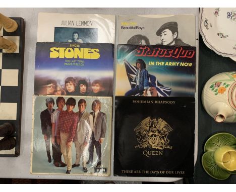 SIX 7 INCH VINYL SINGLES TO INCLUDE BOHEMIAN RHAPSODY BY QUEEN AND FIVE BY FIVE BY THE ROLLING STONES 