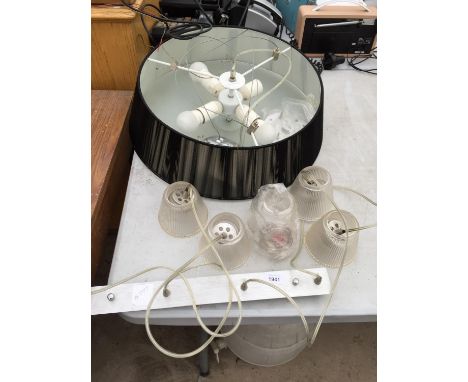 A CIELING LIGHT FITTING WITH GLASS SHADES AND A FURTHER LIGHT FITING 